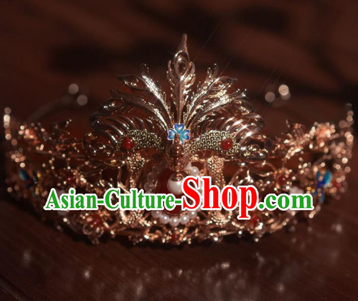 Chinese Handmade Wedding Hairpin Traditional Song Dynasty Princess Golden Hair Crown Chinese Handmade Wedding Hairpin Traditional Song Dynasty Princess Golden Hair Crown