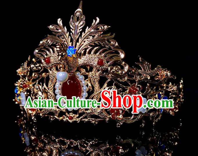Chinese Handmade Wedding Hairpin Traditional Song Dynasty Princess Golden Hair Crown Chinese Handmade Wedding Hairpin Traditional Song Dynasty Princess Golden Hair Crown