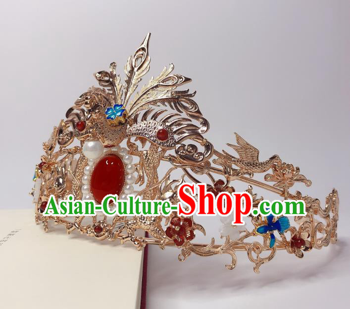 Chinese Handmade Wedding Hairpin Traditional Song Dynasty Princess Golden Hair Crown Chinese Handmade Wedding Hairpin Traditional Song Dynasty Princess Golden Hair Crown