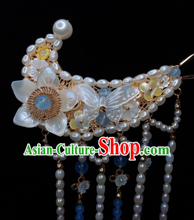 Chinese Handmade Pearls Tassel Hairpin Traditional Song Dynasty Princess Shell Hair Sticks Chinese Handmade Pearls Tassel Hairpin Traditional Song Dynasty Princess Shell Hair Sticks