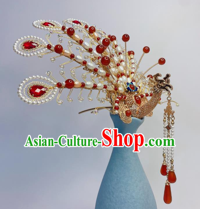 Chinese Handmade Phoenix Coronet Traditional Ming Dynasty Wedding Pearls Hair Crown Chinese Handmade Phoenix Coronet Traditional Ming Dynasty Wedding Pearls Hair Crown