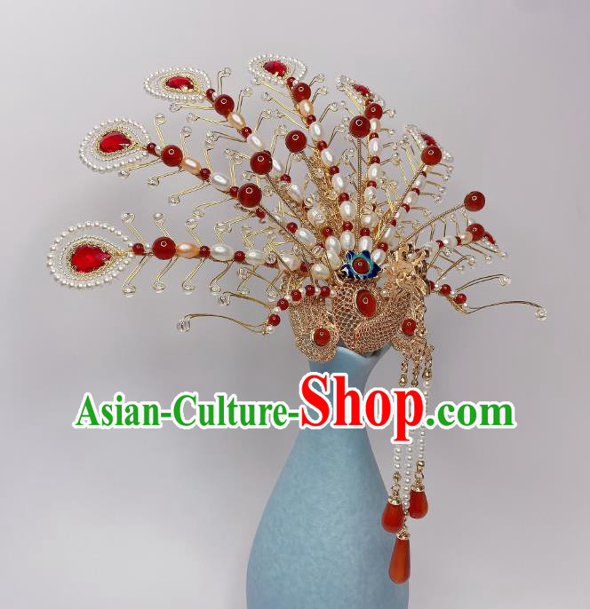 Chinese Handmade Phoenix Coronet Traditional Ming Dynasty Wedding Pearls Hair Crown Chinese Handmade Phoenix Coronet Traditional Ming Dynasty Wedding Pearls Hair Crown
