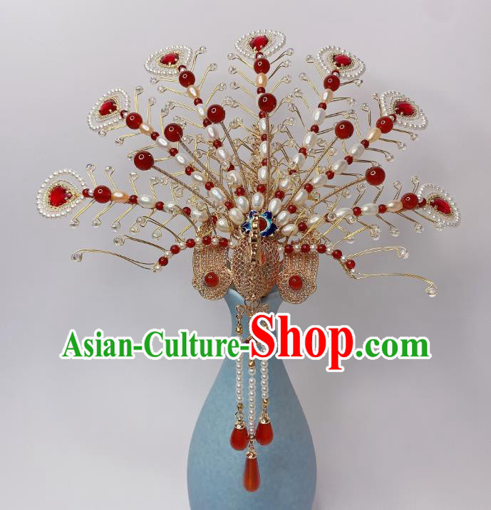Chinese Handmade Phoenix Coronet Traditional Ming Dynasty Wedding Pearls Hair Crown Chinese Handmade Phoenix Coronet Traditional Ming Dynasty Wedding Pearls Hair Crown