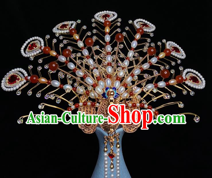 Chinese Handmade Phoenix Coronet Traditional Ming Dynasty Wedding Pearls Hair Crown Chinese Handmade Phoenix Coronet Traditional Ming Dynasty Wedding Pearls Hair Crown