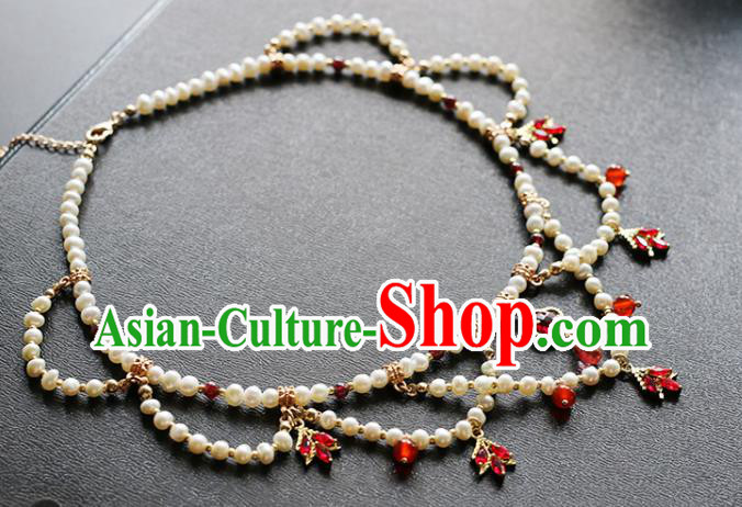 China Traditional Hanfu Red Crystal Necklace Accessories Handmade Pearls Necklet Jewelry China Traditional Hanfu Red Crystal Necklace Accessories Handmade Pearls Necklet Jewelry