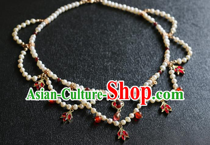 China Traditional Hanfu Red Crystal Necklace Accessories Handmade Pearls Necklet Jewelry China Traditional Hanfu Red Crystal Necklace Accessories Handmade Pearls Necklet Jewelry