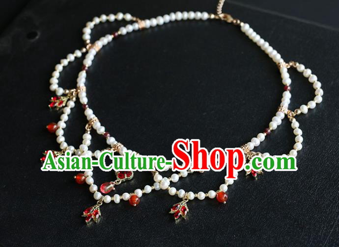 China Traditional Hanfu Red Crystal Necklace Accessories Handmade Pearls Necklet Jewelry China Traditional Hanfu Red Crystal Necklace Accessories Handmade Pearls Necklet Jewelry