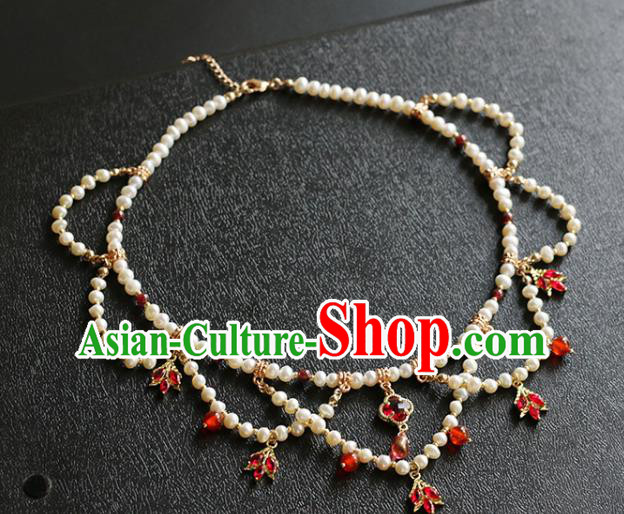 China Traditional Hanfu Red Crystal Necklace Accessories Handmade Pearls Necklet Jewelry China Traditional Hanfu Red Crystal Necklace Accessories Handmade Pearls Necklet Jewelry