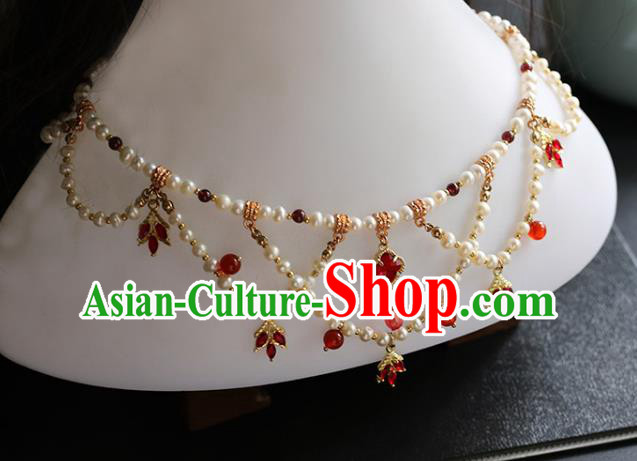 China Traditional Hanfu Red Crystal Necklace Accessories Handmade Pearls Necklet Jewelry China Traditional Hanfu Red Crystal Necklace Accessories Handmade Pearls Necklet Jewelry