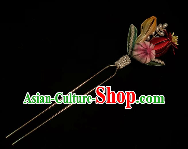Chinese Handmade Silk Flowers Hair Stick Traditional Song Dynasty Princess Pearls Hairpin Chinese Handmade Silk Flowers Hair Stick Traditional Song Dynasty Princess Pearls Hairpin