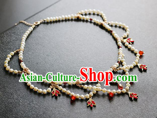 China Traditional Hanfu Red Crystal Necklace Accessories Handmade Pearls Necklet Jewelry China Traditional Hanfu Red Crystal Necklace Accessories Handmade Pearls Necklet Jewelry