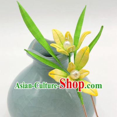 Chinese Traditional Song Dynasty Princess Hair Stick Handmade Silk Orchids Hairpin