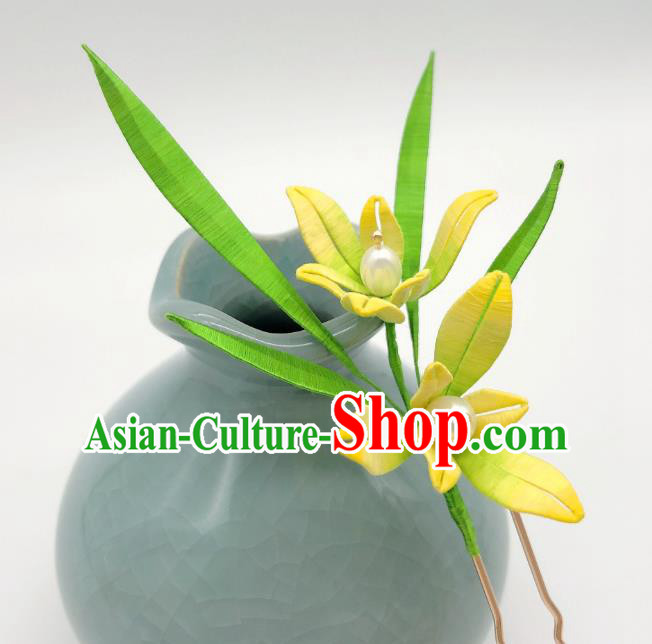 Chinese Traditional Song Dynasty Princess Hair Stick Handmade Silk Orchids Hairpin Chinese Traditional Song Dynasty Princess Hair Stick Handmade Silk Orchids Hairpin