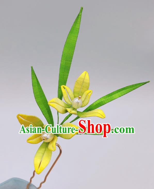 Chinese Traditional Song Dynasty Princess Hair Stick Handmade Silk Orchids Hairpin Chinese Traditional Song Dynasty Princess Hair Stick Handmade Silk Orchids Hairpin