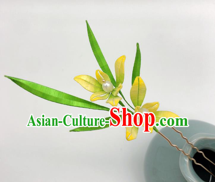Chinese Traditional Song Dynasty Princess Hair Stick Handmade Silk Orchids Hairpin Chinese Traditional Song Dynasty Princess Hair Stick Handmade Silk Orchids Hairpin