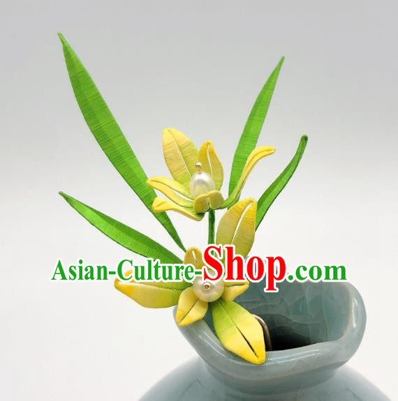 Chinese Traditional Song Dynasty Princess Hair Stick Handmade Silk Orchids Hairpin Chinese Traditional Song Dynasty Princess Hair Stick Handmade Silk Orchids Hairpin