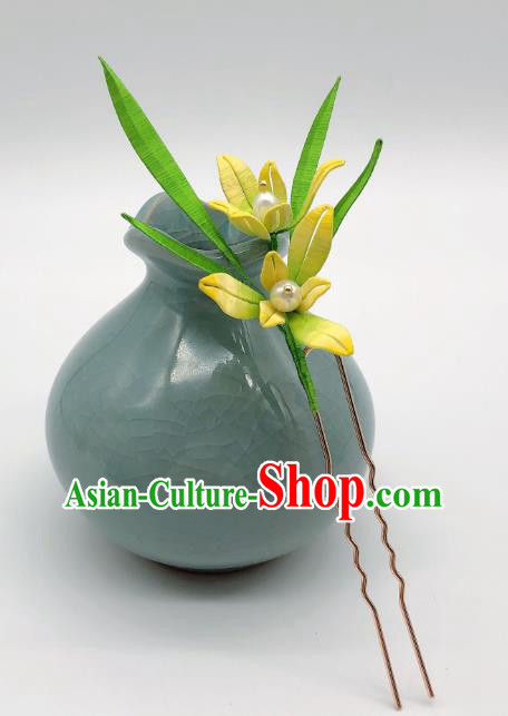 Chinese Traditional Song Dynasty Princess Hair Stick Handmade Silk Orchids Hairpin Chinese Traditional Song Dynasty Princess Hair Stick Handmade Silk Orchids Hairpin