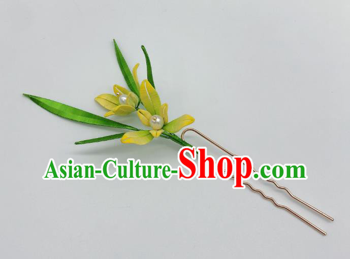 Chinese Traditional Song Dynasty Princess Hair Stick Handmade Silk Orchids Hairpin Chinese Traditional Song Dynasty Princess Hair Stick Handmade Silk Orchids Hairpin