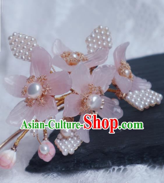 Chinese Handmade Pearls Hair Stick Traditional Ming Dynasty Princess Pink Mangnolia Hairpin Chinese Handmade Pearls Hair Stick Traditional Ming Dynasty Princess Pink Mangnolia Hairpin