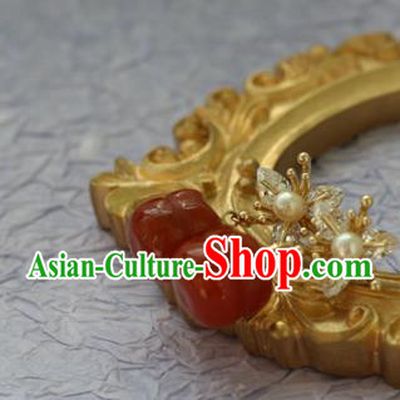 China Traditional Hanfu Earrings Ancient Palace Lady Agate Persimmon Ear Jewelry