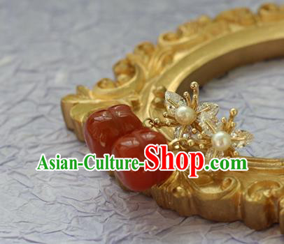 China Traditional Hanfu Earrings Ancient Palace Lady Agate Persimmon Ear Jewelry China Traditional Hanfu Earrings Ancient Palace Lady Agate Persimmon Ear Jewelry