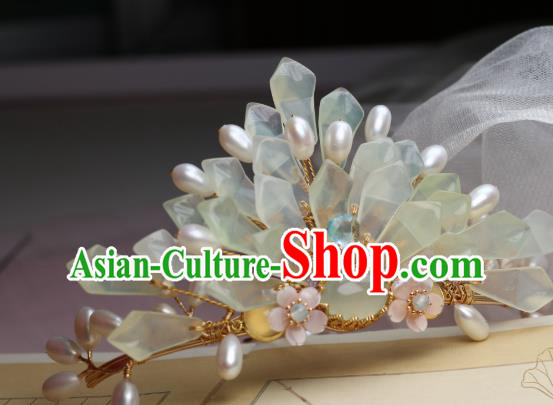 Chinese Handmade Pearls Hairpin Traditional Ming Dynasty Palace Lady Hair Crown Chinese Handmade Pearls Hairpin Traditional Ming Dynasty Palace Lady Hair Crown