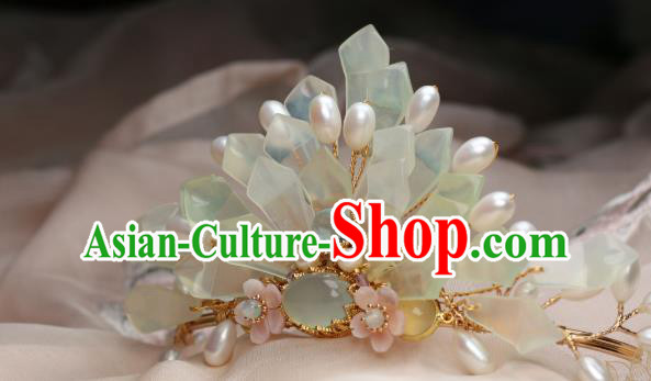Chinese Handmade Pearls Hairpin Traditional Ming Dynasty Palace Lady Hair Crown Chinese Handmade Pearls Hairpin Traditional Ming Dynasty Palace Lady Hair Crown