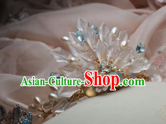 Chinese Handmade White Crystal Hairpin Traditional Ming Dynasty Palace Lady Chalcedony Hair Crown Chinese Handmade White Crystal Hairpin Traditional Ming Dynasty Palace Lady Chalcedony Hair Crown