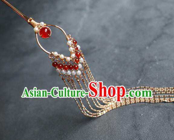 Chinese Handmade Golden Long Tassel Hair Stick Traditional Ming Dynasty Hairpin Accessories Chinese Handmade Golden Long Tassel Hair Stick Traditional Ming Dynasty Hairpin Accessories