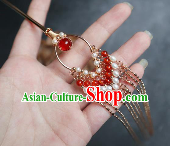 Chinese Handmade Golden Long Tassel Hair Stick Traditional Ming Dynasty Hairpin Accessories Chinese Handmade Golden Long Tassel Hair Stick Traditional Ming Dynasty Hairpin Accessories
