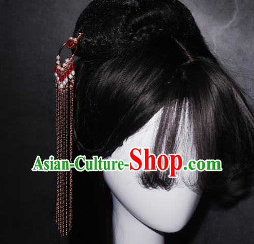 Chinese Handmade Golden Long Tassel Hair Stick Traditional Ming Dynasty Hairpin Accessories Chinese Handmade Golden Long Tassel Hair Stick Traditional Ming Dynasty Hairpin Accessories