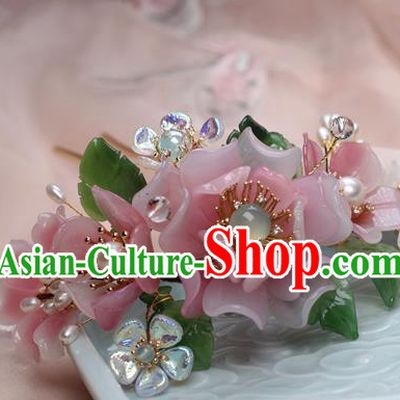 Chinese Handmade Ming Dynasty Pink Peony Hairpin Traditional Plastic Flowers Hair Stick