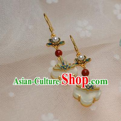 China Traditional Ming Dynasty Blueing Earrings Ancient Palace Lady Jade Ear Jewelry