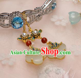 China Traditional Ming Dynasty Blueing Earrings Ancient Palace Lady Jade Ear Jewelry China Traditional Ming Dynasty Blueing Earrings Ancient Palace Lady Jade Ear Jewelry