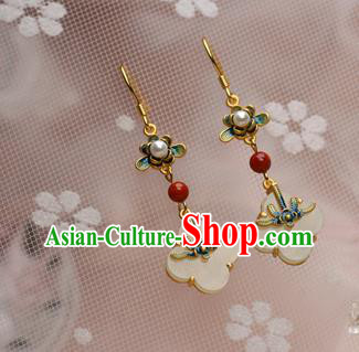 China Traditional Ming Dynasty Blueing Earrings Ancient Palace Lady Jade Ear Jewelry China Traditional Ming Dynasty Blueing Earrings Ancient Palace Lady Jade Ear Jewelry
