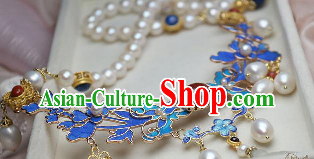 China Traditional Ming Dynasty Jade Mangnolia Tassel Necklet Accessories Handmade Hanfu Blueing Necklace China Traditional Ming Dynasty Jade Mangnolia Tassel Necklet Accessories Handmade Hanfu Blueing Necklace