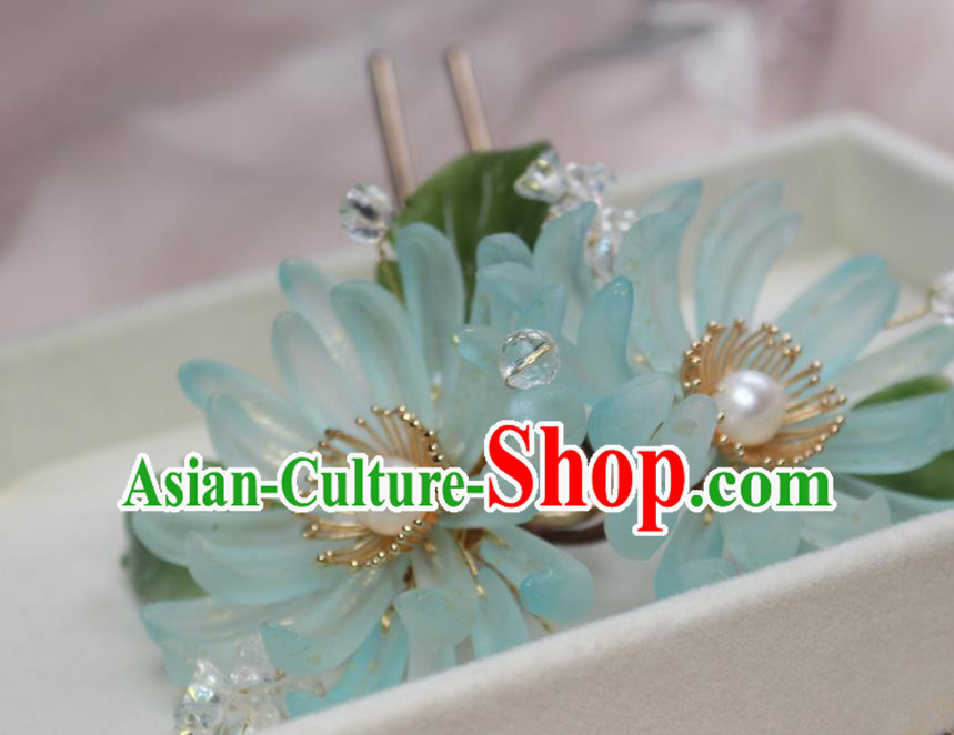 Chinese Handmade Ming Dynasty Hairpin Traditional Ancient Princess Blue Chrysanthemum Hair Stick Chinese Handmade Ming Dynasty Hairpin Traditional Ancient Princess Blue Chrysanthemum Hair Stick