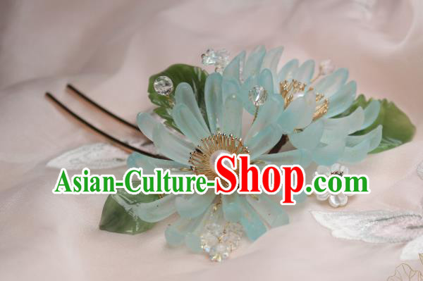 Chinese Handmade Ming Dynasty Hairpin Traditional Ancient Princess Blue Chrysanthemum Hair Stick Chinese Handmade Ming Dynasty Hairpin Traditional Ancient Princess Blue Chrysanthemum Hair Stick
