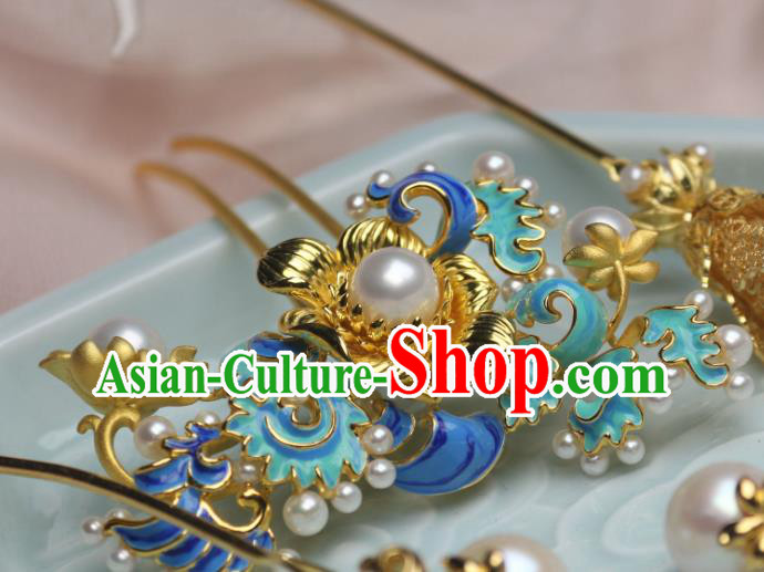Chinese Traditional Ancient Princess Enamel Hair Stick Headpiece Handmade Ming Dynasty Hairpin Chinese Traditional Ancient Princess Enamel Hair Stick Headpiece Handmade Ming Dynasty Hairpin