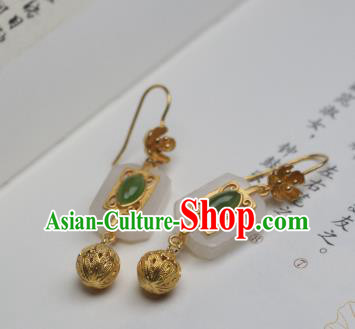China Traditional Cheongsam White Jade Earrings Ancient Princess Golden Ear Jewelry China Traditional Cheongsam White Jade Earrings Ancient Princess Golden Ear Jewelry