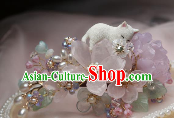 Chinese Handmade Rose Quartz Hairpin Traditional Ancient Princess Sakura Hair Stick Chinese Handmade Rose Quartz Hairpin Traditional Ancient Princess Sakura Hair Stick