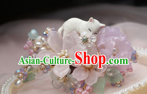 Chinese Handmade Rose Quartz Hairpin Traditional Ancient Princess Sakura Hair Stick Chinese Handmade Rose Quartz Hairpin Traditional Ancient Princess Sakura Hair Stick
