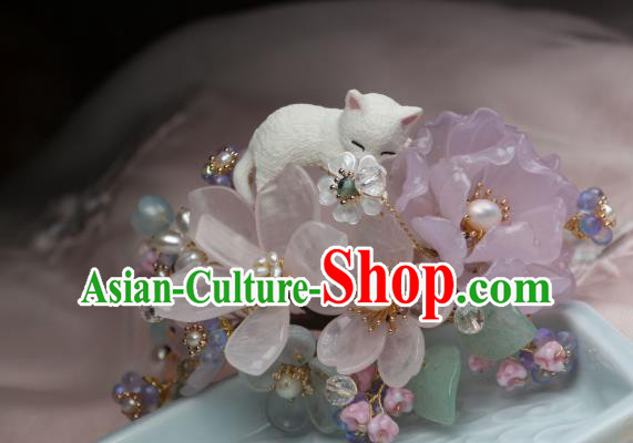 Chinese Handmade Rose Quartz Hairpin Traditional Ancient Princess Sakura Hair Stick Chinese Handmade Rose Quartz Hairpin Traditional Ancient Princess Sakura Hair Stick