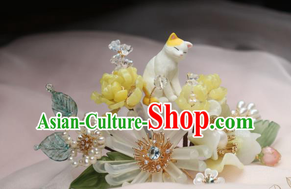 Chinese Handmade Cat Hairpin Traditional Ancient Princess Chrysanthemum Hair Stick Headpiece Chinese Handmade Cat Hairpin Traditional Ancient Princess Chrysanthemum Hair Stick Headpiece