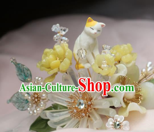 Chinese Handmade Cat Hairpin Traditional Ancient Princess Chrysanthemum Hair Stick Headpiece Chinese Handmade Cat Hairpin Traditional Ancient Princess Chrysanthemum Hair Stick Headpiece
