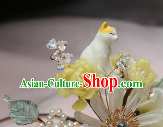 Chinese Handmade Cat Hairpin Traditional Ancient Princess Chrysanthemum Hair Stick Headpiece Chinese Handmade Cat Hairpin Traditional Ancient Princess Chrysanthemum Hair Stick Headpiece