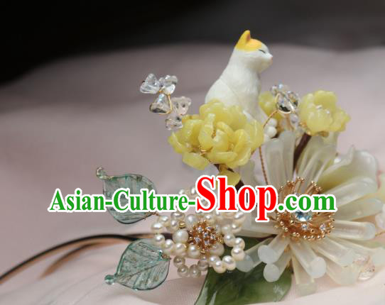 Chinese Handmade Cat Hairpin Traditional Ancient Princess Chrysanthemum Hair Stick Headpiece Chinese Handmade Cat Hairpin Traditional Ancient Princess Chrysanthemum Hair Stick Headpiece