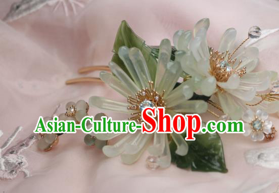 Chinese Handmade Crystal Pearls Hairpin Traditional Ancient Princess Green Chrysanthemum Hair Stick Chinese Handmade Crystal Pearls Hairpin Traditional Ancient Princess Green Chrysanthemum Hair Stick