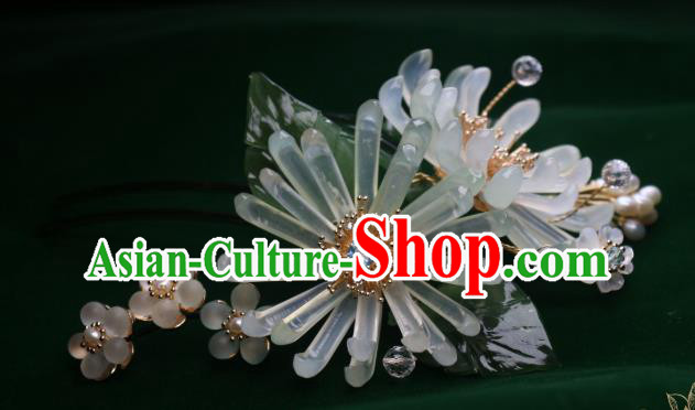 Chinese Handmade Crystal Pearls Hairpin Traditional Ancient Princess Green Chrysanthemum Hair Stick Chinese Handmade Crystal Pearls Hairpin Traditional Ancient Princess Green Chrysanthemum Hair Stick
