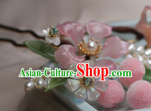 Chinese Handmade Peach Flower Hairpin Traditional Ancient Princess Pearls Hair Stick Chinese Handmade Peach Flower Hairpin Traditional Ancient Princess Pearls Hair Stick